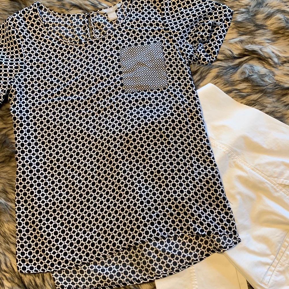 Banana Republic Black White Dress Blouse.